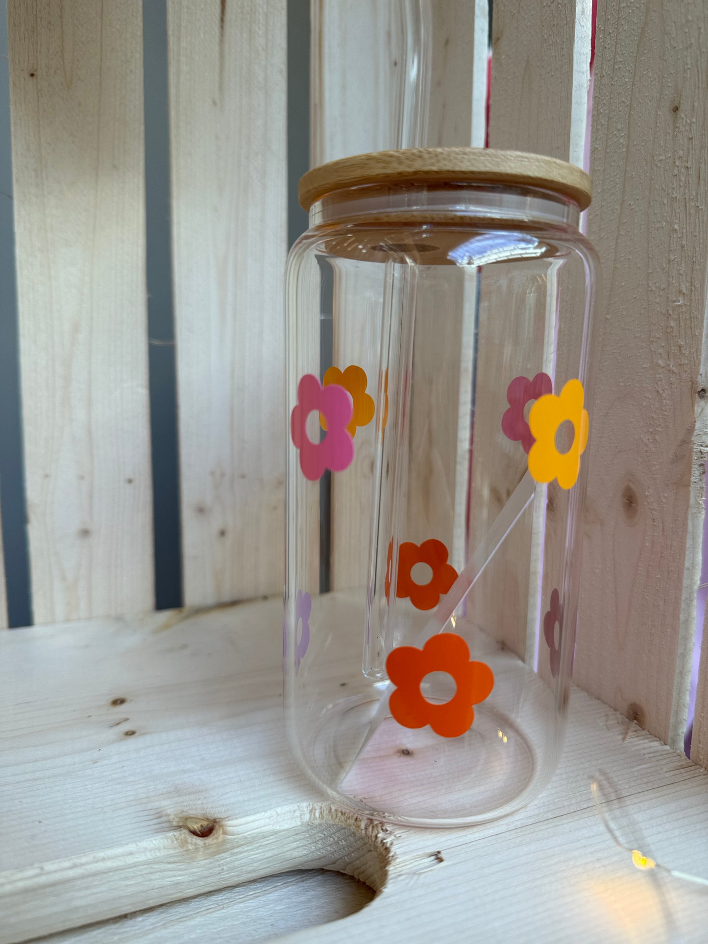 Flower Power (warm tones) 16oz Beer Can Glass tumbler